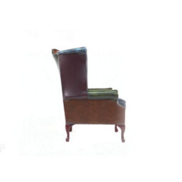 Chesterfield Patchwork High Back Wing Chair Antique Real Leather In Queen Anne Style - thumbnail 9