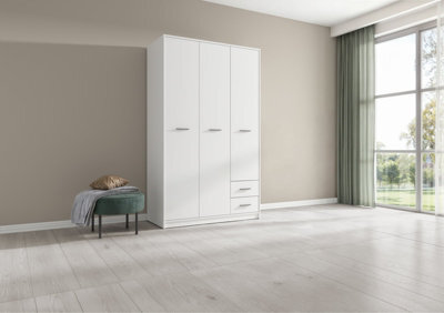 Arte Nepo Plus 118 Cm 3 Door Hinged Wardrobe With 2 Drawers White - image 1