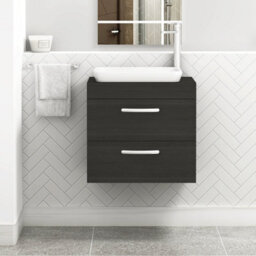 Royal Bathrooms Turin 500mm Wall Mounted Bathroom Vanity Unit With Sink 2 Drawer Hale Black & Qubix Countertop Basin - thumbnail 1