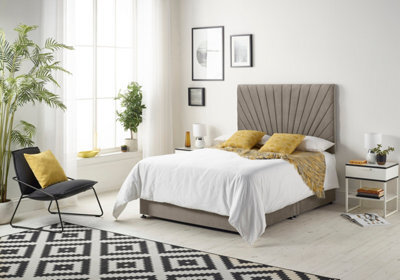 "Somnior Beds Platinum Divan Bed Set With 2 Drawers With Mattress & 30"" Headboard - Tweed Fabric, Coffee, 4Ft6 Double" - image 1