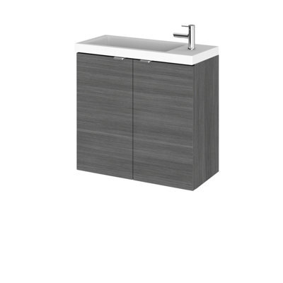 Hudson Reed Fusion Wall Hung 2 Door Vanity Unit & Polymarble Basin, Sink Vanity Unit, Anthracite Woodgrain, 600mm - image 1