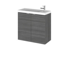 Hudson Reed Fusion Wall Hung 2 Door Vanity Unit & Polymarble Basin, Sink Vanity Unit, Anthracite Woodgrain, 600mm - thumbnail 1