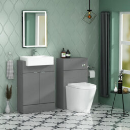 Royal Bathrooms Elena 600mm Floor Standing Bathroom Vanity Sink Unit Indigo Grey Gloss 2 Door With Semi Recessed Basin - thumbnail 3