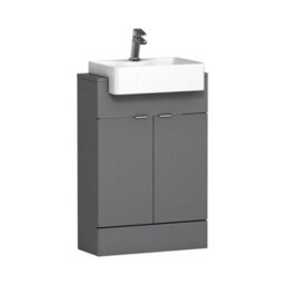Royal Bathrooms Elena 600mm Floor Standing Bathroom Vanity Sink Unit Indigo Grey Gloss 2 Door With Semi Recessed Basin - thumbnail 4