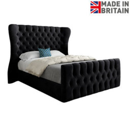 Parma Wide Curved Winged Upholstered Soft Velvet Bed Frame - Black - thumbnail 6