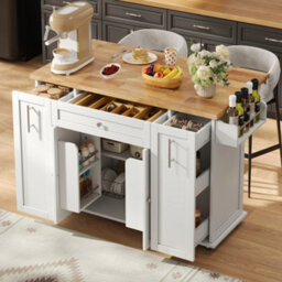 Abrihome Kitchen Island On Wheels With Foldable Countertop, 3-Tier Vertical Drawers & Lockable Casters - thumbnail 1