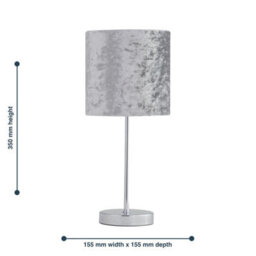 First Choice Lighting Set Of 2 Chrome Stick Table Lamps With Grey Crushed Velvet Shades - thumbnail 5