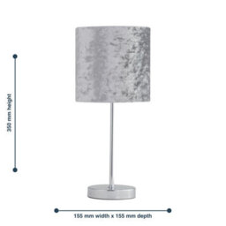 First Choice Lighting Set Of 2 Chrome Stick Table Lamps With Grey Crushed Velvet Shades - thumbnail 8