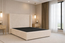 "Chester & Oakley Beds Chester & Oakley Velora Cream Teddy Divan Bed Base No Drawers With 54"" Floor Standing Winged Headboard 6' Super King" - thumbnail 2