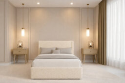 "Chester & Oakley Beds Chester & Oakley Velora Cream Teddy Divan Bed Base No Drawers With 54"" Floor Standing Winged Headboard 6' Super King" - thumbnail 1