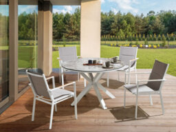 Beliani Garden Dining Set 4 Seater Maletto/busseto Metal Marble Effect Grey - thumbnail 2