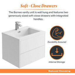 Plum&clay Borneo White Wall Hung Vanity Unit & Basin Set Bathroom Furniture (W)600mm (H)470mm - thumbnail 3