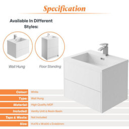 Plum&clay Borneo White Wall Hung Vanity Unit & Basin Set Bathroom Furniture (W)600mm (H)470mm - thumbnail 4