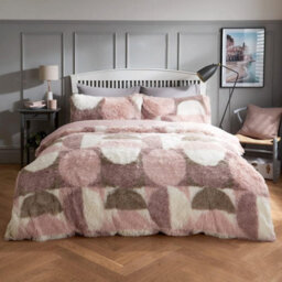 Smart Living Luxurious Geo Shaggy Faux Fur Fleece Duvet Cover With Pillowcases - thumbnail 1