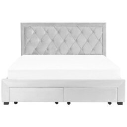 Beliani Bed With Storage Drawers Velvet Lievin 180 X 200 Cm (Eu Super King) Light Grey - thumbnail 7