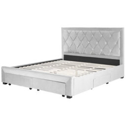 Beliani Bed With Storage Drawers Velvet Lievin 180 X 200 Cm (Eu Super King) Light Grey - thumbnail 5