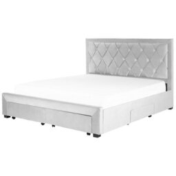 Beliani Bed With Storage Drawers Velvet Lievin 180 X 200 Cm (Eu Super King) Light Grey - thumbnail 6