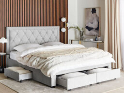 Beliani Bed With Storage Drawers Velvet Lievin 180 X 200 Cm (Eu Super King) Light Grey - thumbnail 2