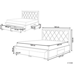 Beliani Bed With Storage Drawers Velvet Lievin 180 X 200 Cm (Eu Super King) Light Grey - thumbnail 3