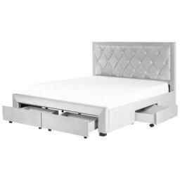 Beliani Bed With Storage Drawers Velvet Lievin 180 X 200 Cm (Eu Super King) Light Grey - thumbnail 1