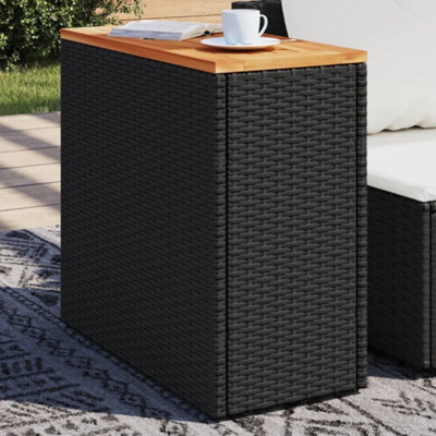 Walplus Garden Side Table With Wooden Top Black 58X27.5X55 Cm Poly Rattan - image 1