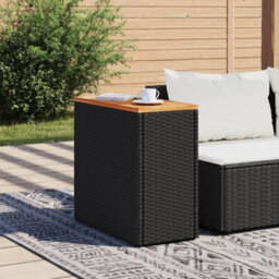 Walplus Garden Side Table With Wooden Top Black 58X27.5X55 Cm Poly Rattan - thumbnail 3