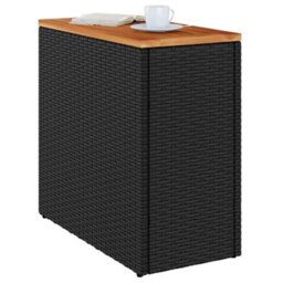 Walplus Garden Side Table With Wooden Top Black 58X27.5X55 Cm Poly Rattan - thumbnail 4