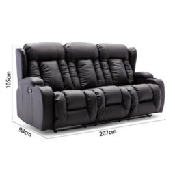 More4Homes Caesar Manual High Back Luxury Bond Grade Leather Recliner 3 Seater Sofa (Black) - thumbnail 7