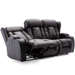 More4Homes Caesar Manual High Back Luxury Bond Grade Leather Recliner 3 Seater Sofa (Black) - thumbnail 3
