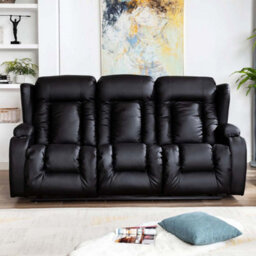 More4Homes Caesar Manual High Back Luxury Bond Grade Leather Recliner 3 Seater Sofa (Black) - thumbnail 6