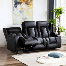 More4Homes Caesar Manual High Back Luxury Bond Grade Leather Recliner 3 Seater Sofa (Black) - thumbnail 1