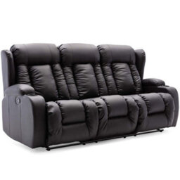 More4Homes Caesar Manual High Back Luxury Bond Grade Leather Recliner 3 Seater Sofa (Black) - thumbnail 2