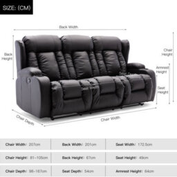 More4Homes Caesar Manual High Back Luxury Bond Grade Leather Recliner 3 Seater Sofa (Black) - thumbnail 9
