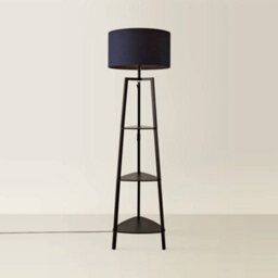 Valuelights Hiru Black 3 Tier Shelf Floor Lamp With Navy Drum Shade And Bulb - thumbnail 4