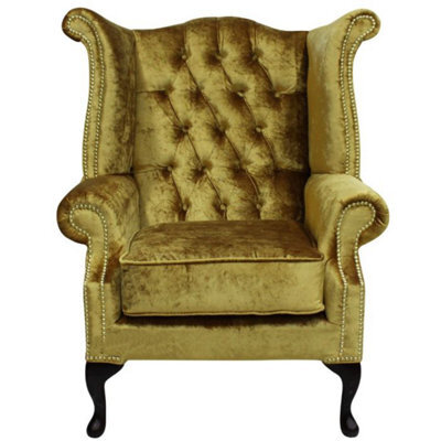 Chesterfield High Back Wing Chair Boutique Gold Velvet Bespoke In Queen Anne Style - image 1