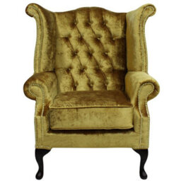 Chesterfield High Back Wing Chair Boutique Gold Velvet Bespoke In Queen Anne Style - thumbnail 1