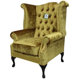 Chesterfield High Back Wing Chair Boutique Gold Velvet Bespoke In Queen Anne Style - thumbnail 2