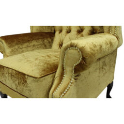 Chesterfield High Back Wing Chair Boutique Gold Velvet Bespoke In Queen Anne Style - thumbnail 3