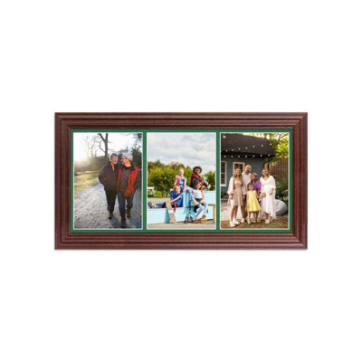 AK Frames 16X8 Rose Wood Classic Multi Photo Frame With Emerald Mount - Holds 3 Apertures (3X) 7X5 Photos - image 1