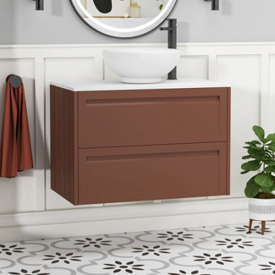 Royal Bathrooms Royal Bathroom Elmore 800mm Terracotta Clay Wall Mounted Countertop Bathroom Vanity Unit 2 Drawer With Breeze Basin - image 1