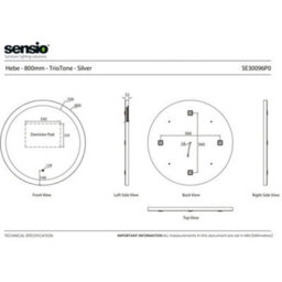 Sensio Hebe 800mm Triotone Led Illuminated Round Mirror With Demister - Silver Crackle - thumbnail 5