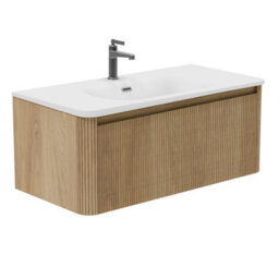 Plum&clay Isla Ribbed Fluted Oak Wood Wall Hung Drawer Vanity Unit & White Basin Set (W)1000mm - thumbnail 1
