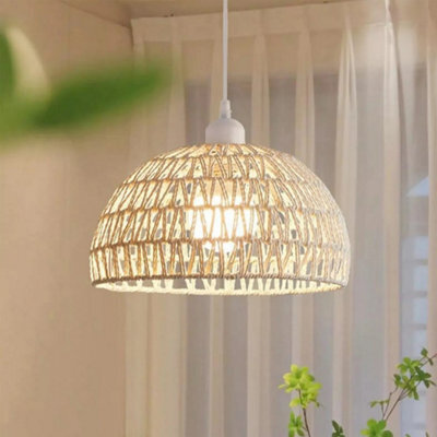 Vintage Pedant Lamp Rattan Ceiling Light White Dinning Room Kitchen Hallway 1.2M - image 1