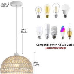 Vintage Pedant Lamp Rattan Ceiling Light White Dinning Room Kitchen Hallway 1.2M - thumbnail 2