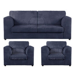 Furnishings For Less UK Luxor Jumbo Cord 3 + 1 + 1 Fabric 3 Piece Sofa Suite - Fullback Navy Blue - thumbnail 1