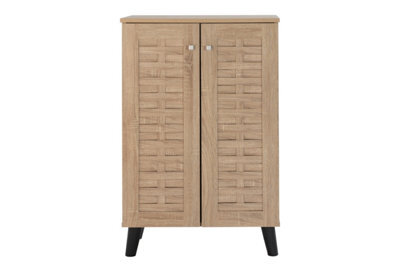 Timber Art Design Modern Shoe Storage Cabinet 2 Doors Footwear Stand Rack Unit Cupboard Sonoma Oak - image 1