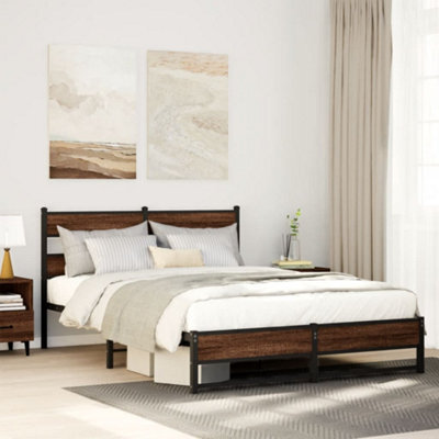 Berkfield Metal Bed Frame Without Mattress Brown Oak 140X200 Cm - image 1