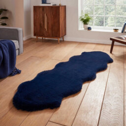 Navy Plain Luxurious Modern Shaggy Easy To Clean Rug For Dining Room Bed Room And Living Room-60Cm X 180Cm (Double) - thumbnail 4