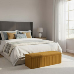 137Cm Wide Lux Ottoman Storage Box, Mustard Gold Velvet Upholstered Full Striped Storage Ottoman Box - thumbnail 2