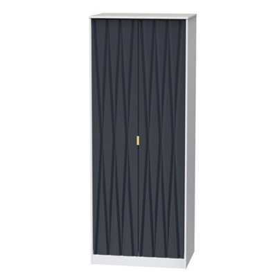 Diamond Ready Assembled Modern Matt Indigo & White Tall Double Wardrobe (H)1970mm (W)740mm (D)530mm - image 1